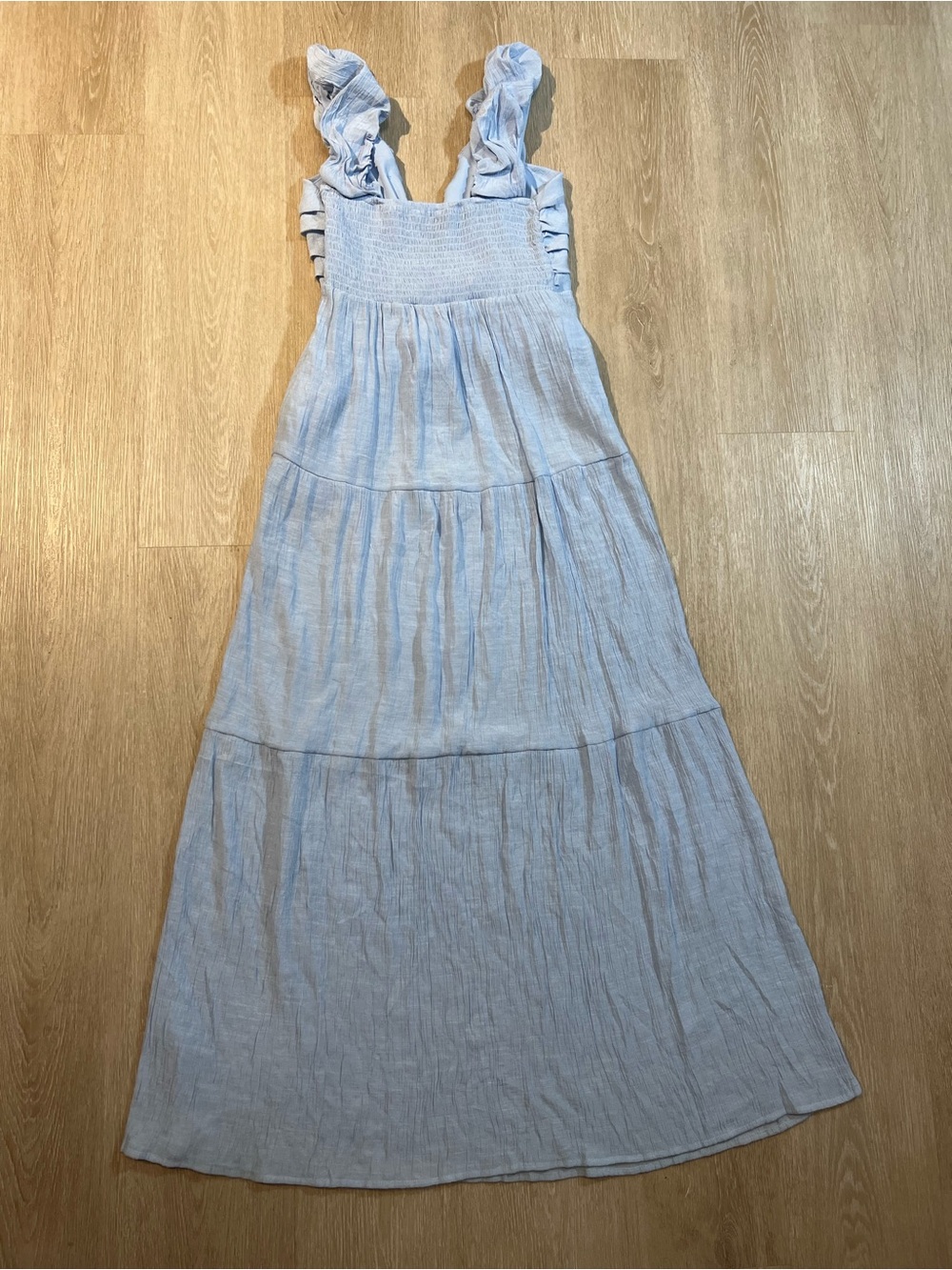 Hunter & Brown Light Blue Linen Maxi Dress with Ruffle Straps Women’s Medium - Picture 2 of 10